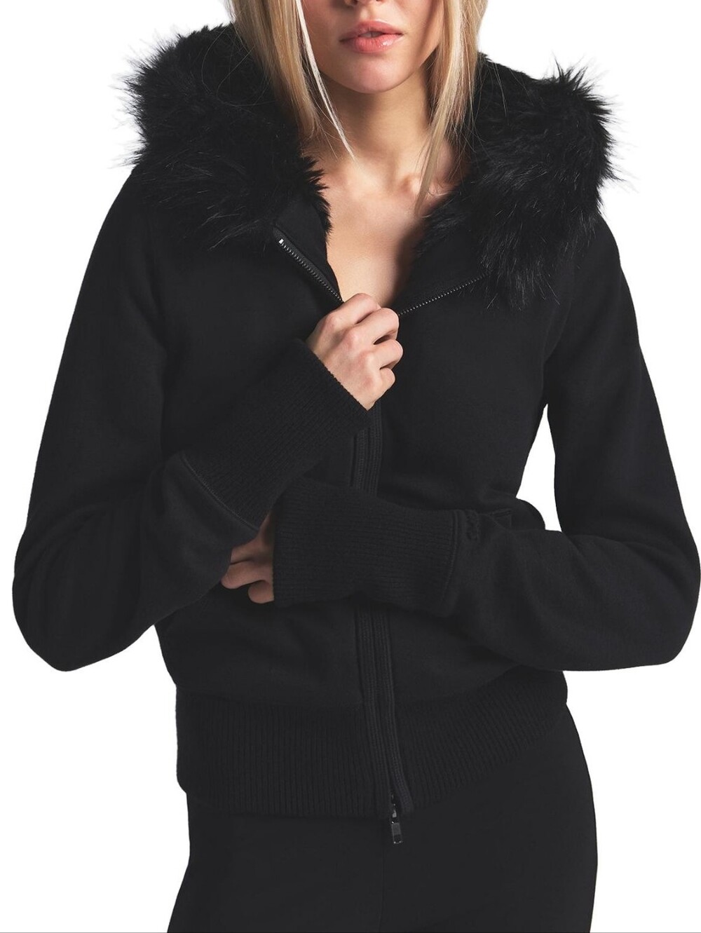 SKIMS Cotton Fleece Faux Fur Lined Zip-Up Hoodie Size L Onyx Y2K Bratz Baddie